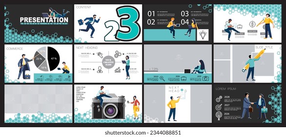 Infographics. Business team plans business presentation, financial success, powerpoint, launch of new project. Design template elements, background, set. A team of people creates a business, teamwork