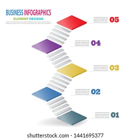 Infographics business template 3D stairs with arrow steps for Presentation, Sale forecast, Web design, Improvement, Step by Step