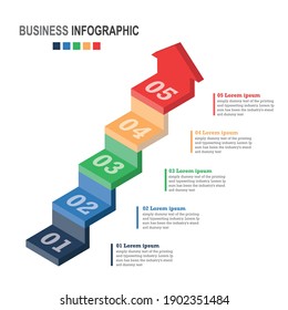 Infographics business template 3D stairs with arrow, steps for Presentation, Sale forecast, Web design, improvement, Step by Step