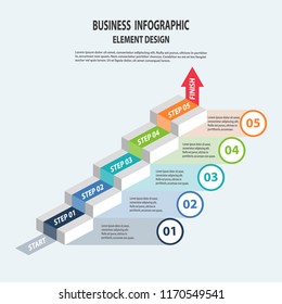 Infographics business template with arrow steps for Presentation, Sale forecast, Web design, Improvement, Step by Step