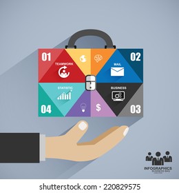 Infographics businessman hand hold business bag