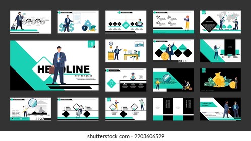 Infographics. Businessman plans business presentation, financial success, powerpoint, launch of new project. Design template elements, background, set. A team of people creates a business, teamwork