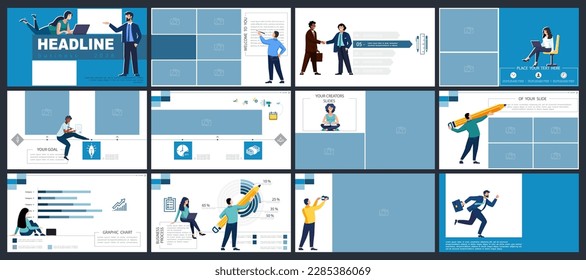 Infographics. Businessman plans business presentation, financial success, powerpoint, launch of new project. Design template elements, white background, set. A team of people creates a business, teamw