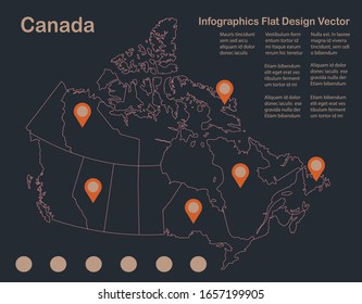Esquema de mapa de Infographics Canada, diseño plano, vector color azul