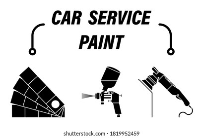 Infographics, car repair service. Color selection, car painting with aerobrush, body polishing after painting. Set of vector icons svg