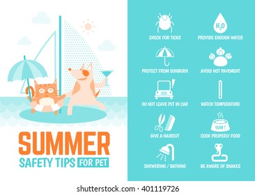 Infographics Cartoon Character About Safety Tips For Pet During Summer