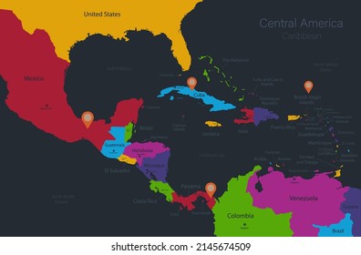 Infographics Central America Caribbean Islands Map Stock Vector