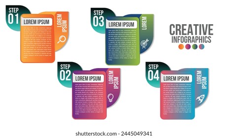 Infografik Diagramm 4 Stufen Optionen Business Timeline Moderne Kreative mit Icon Schritt für Schritt können Vektorgrafik einer Strategie, Workflow oder Teamarbeit veranschaulichen.
