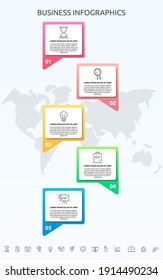 Gráficos de infografía con cinco pasos, etiquetas. Plantilla de vector utilizada para el diagrama, negocio, web, banner, diseño de flujo de trabajo, presentaciones