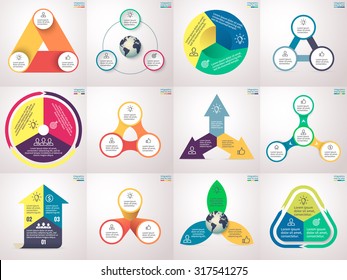Infographics, charts, graphs, diagrams with 3 steps, options, parts, processes, directions. Vector business templates for presentation and training.