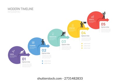 Infographics circle label arrow symbol timeline business 5 steps to success template.