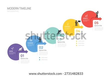 Infographics circle label arrow symbol timeline business 5 steps to success template.