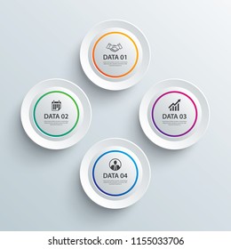 Infographics circle paper with 4 data template. Vector illustration abstract background. Can be used for workflow layout, business step, brochure, flyers, banner, web design.