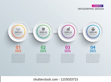 Infographics circle paper with 4 data horizontal template. Vector illustration abstract background. Can be used for workflow layout, business step, brochure, flyers, banner, web design.