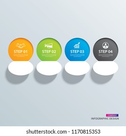 Infographics circle paper with 4 data horizontal template. Vector illustration abstract background. Can be used for workflow layout, business step, brochure, flyers, banner, web design.