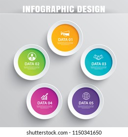 Infographics circle paper with 5 data template. Vector illustration abstract background. Can be used for workflow layout, business step, brochure, flyers, banner, web design.