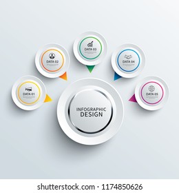 Infographics circle paper with 5 data template. Vector illustration abstract background. Can be used for workflow layout, business step, brochure, flyers, banner, web design.