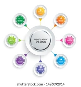 Infographics circle paper with 8 data template. Vector illustration abstract background. Can be used for workflow layout, business step, brochure, flyers, banner, web design.