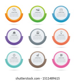 Infographics circle paper index with 9 data template. Vector illustration abstract background. Can be used for workflow layout, business step, banner, web design.