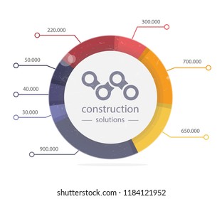 Infographics circle, round charts, graphs. Logo in the center.