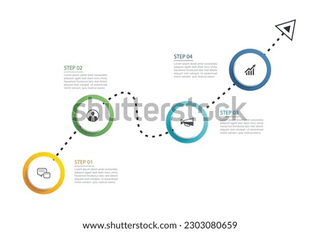 Infographics circle step timeline business with 4 number data template. Vector illustration abstract background.