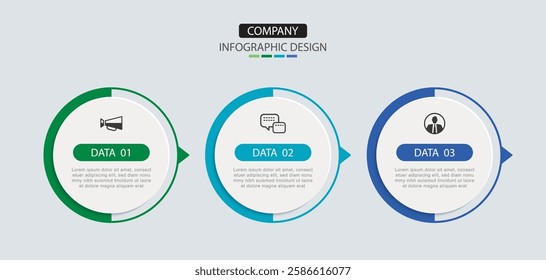 Infographics circle timeline with 3 number data template. Illustration business abstract background.