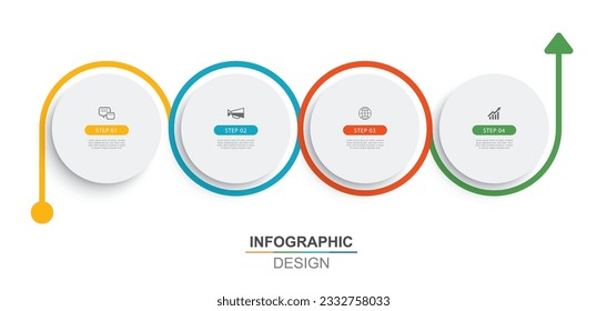 Infographics circle timeline with 4 number data template. Vector illustration abstract background.