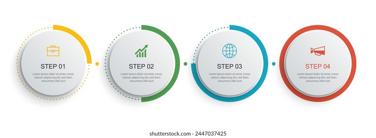 Infographics circle timeline with 4 number data template. Vector illustration abstract background.