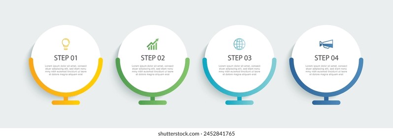 Infographics circle timeline with 4 number data template. Illustration abstract background.