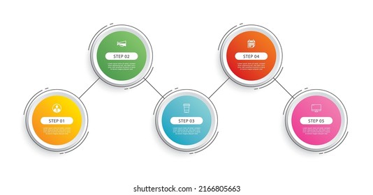 Infographics circle timeline with 5 number thin line data template. Vector illustration abstract background.