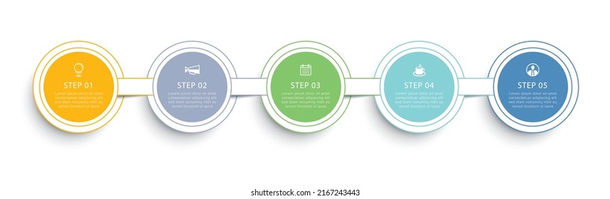 Infographics circle timeline with 5 number thin line data template. Vector illustration abstract background.