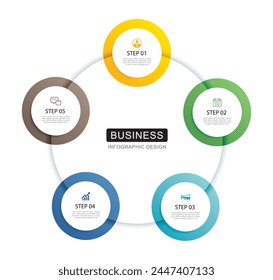 Infographics circle timeline with 5 number data template. Vector illustration abstract background.