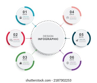 Infographics circle timeline with 6 number data template. Vector illustration abstract background.