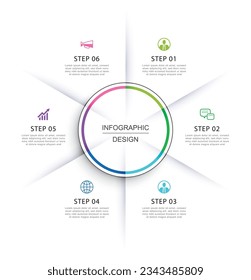 Escala de tiempo de círculo de infografía con plantilla de datos de 6 números. Fondo abstracto de ilustración vectorial.