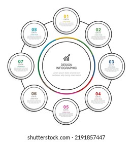 Infographics circle timeline with 8 number data template. Vector illustration abstract background.