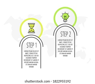 círculos de infografía con 2 pasos, iconos. Plantilla vectorial de línea plana. Se puede utilizar para dos diagramas, negocios, web, banner, diseño de flujo de trabajo, presentaciones, diagrama de flujo