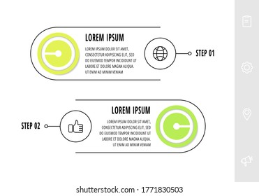 círculos de infografía con 2 pasos, etiquetas. Plantilla de vector de línea. Se puede utilizar para diagrama, negocio, web, banner