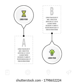 Infographics circles with 2 steps, labels. Flat line vector template. Can be used for two diagrams, business, web, banner, workflow layout, presentations, flowchart