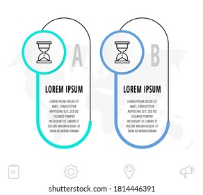 Infographics circles with 2 steps, labels. Line vector template. Can be used for diagram, business, web, banner, workflow layout, presentations, flow chart, info graph, timeline, content, levels.