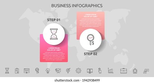 Infographics circles with 2 steps, squares. Vector template used for diagram, business, web, banner, flowchart, info graph, timeline, content, levels, chart, processes diagram