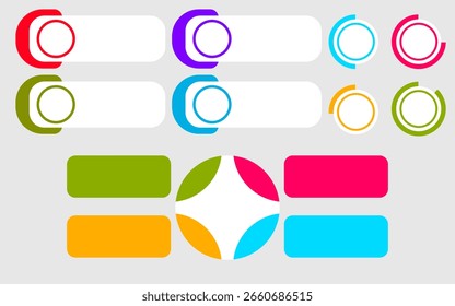 Infografiken mit Kreisfeldern und lebendigen Farben auf grauem Hintergrund.