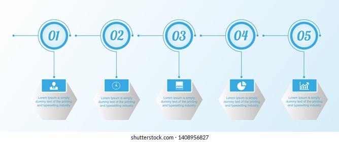   infographics of circles and hexagons, infographics on five steps, with numbers. icons, text. Infographics for business, project, presentation.