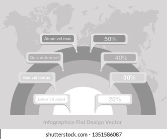 Infographics circles on world map in background paper white grey vector