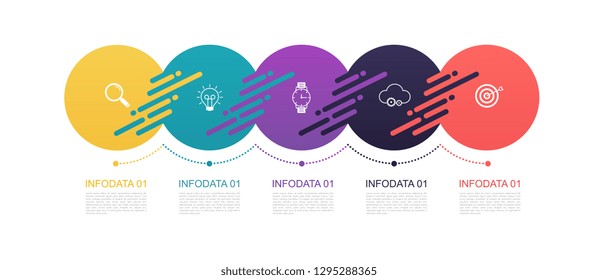 Infographics circles pattern design with 5 step structure. Template diagrams, pesentation and chart, pie chart lines, business concept.