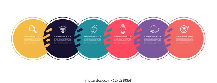 Infographics circles pattern design with 6 step structure. Template diagrams, pesentation and chart, pie chart lines, business concept.
