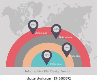Infographics circles point on world map in background light color vector