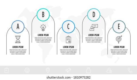 Infographics circular with five steps, parts, icons. Flat vector template. Can be used for diagram, business, web, banner, presentations, flow chart, info graph, timeline, content, levels.