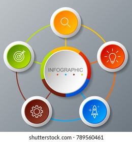 Infographics circular option banner with of 5 step 