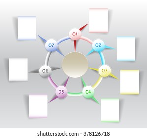 Infographics circular template with buttons, arrows and paper banners