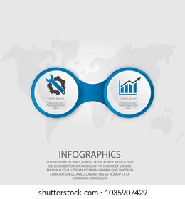 Infographics circular vector banner of 2 steps. Vector pattern illustration of two elements of balls, bubbles for business presentations, design, education.